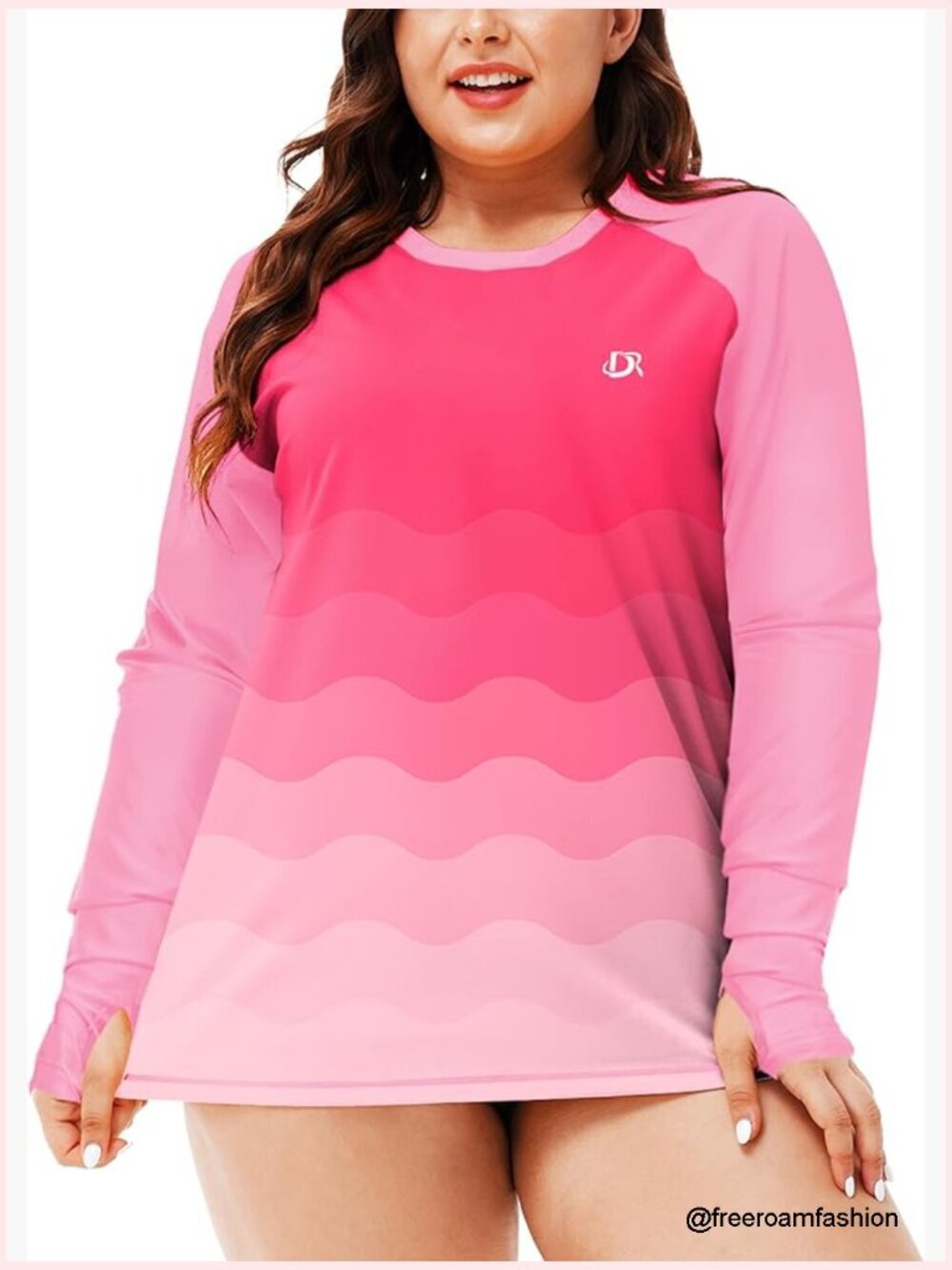 Plus Size Long Sleeve Rash Guard with Thumb Hole UPF 50+
